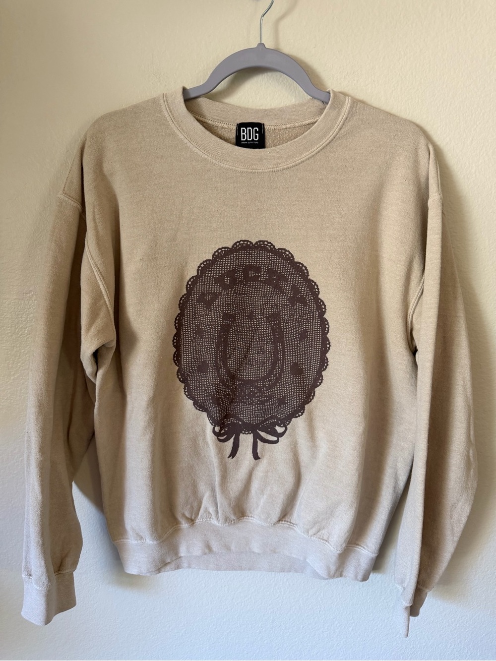 BDG Cream Crewneck Sweatshirt with Brown Graphic